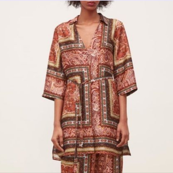 NWT- Zara Women's Orange and Brown Patterned Tunic - Picture 3 of 4